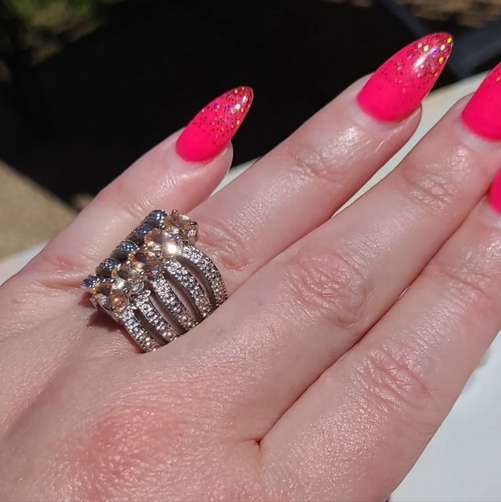 Vintage Oval Morganite Sterling Silver Stacked Ring SZ 8
